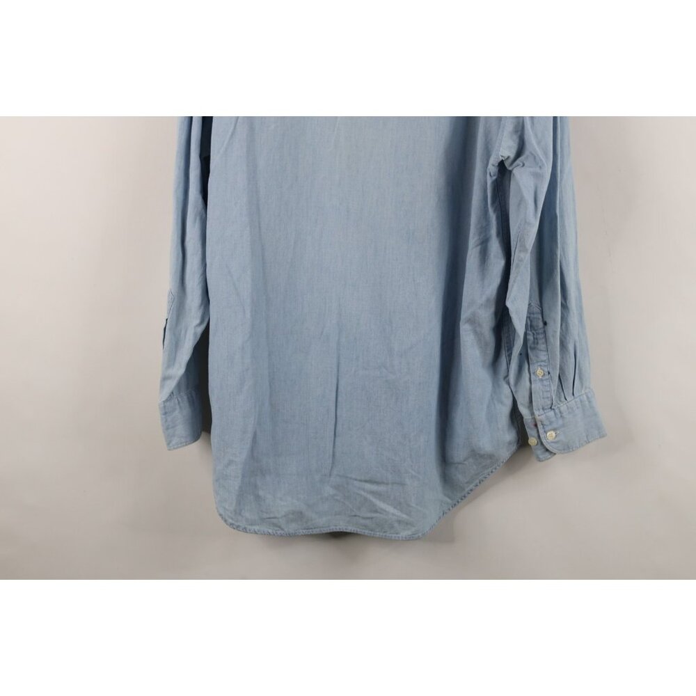 Vtg 90s Gap Mens Medium Distressed Denim Jean Collared Button Down Shirt Blue - Picture 13 of 13